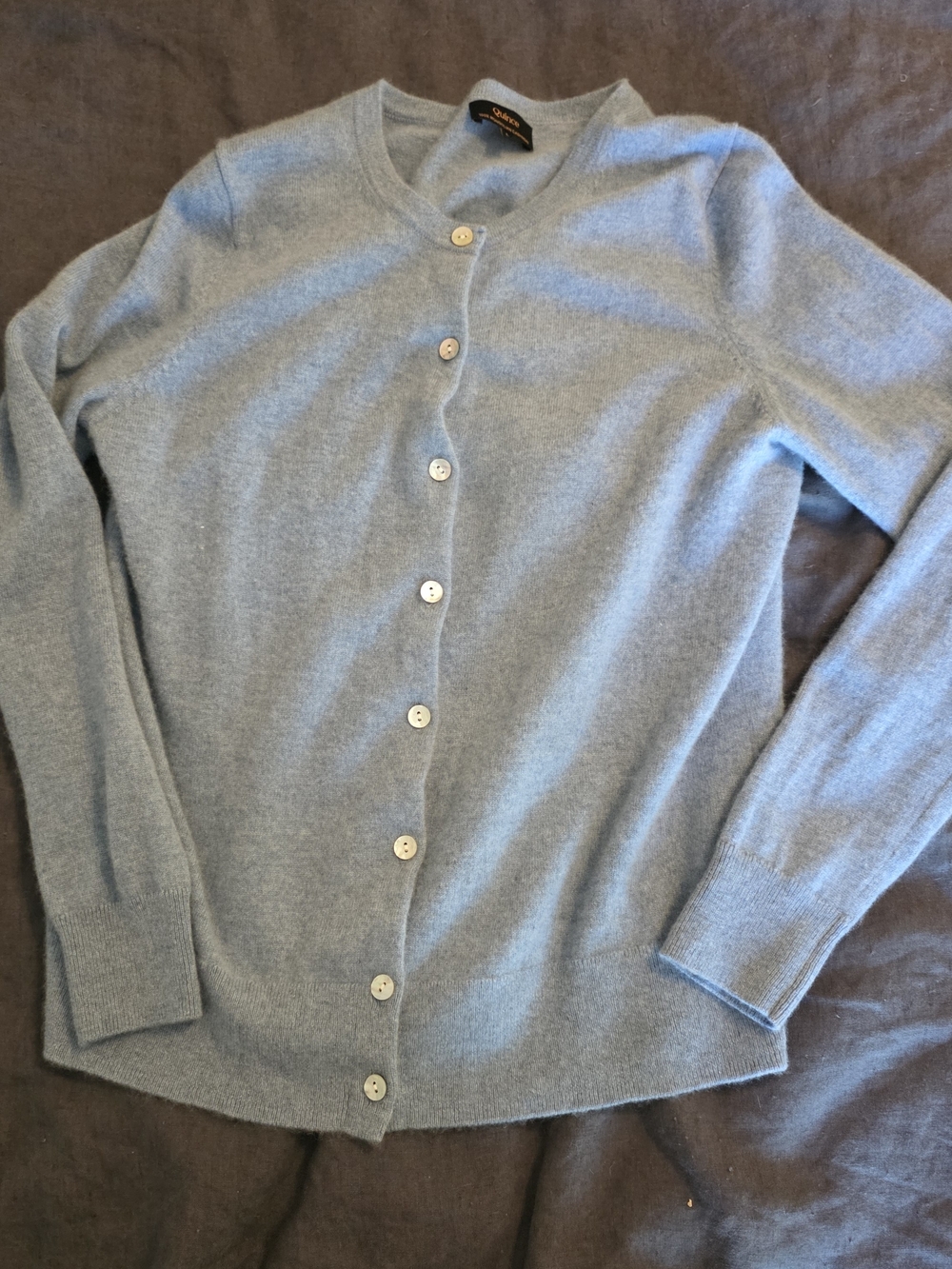 Quince Light Blue Button-Front Crewneck Cardigan